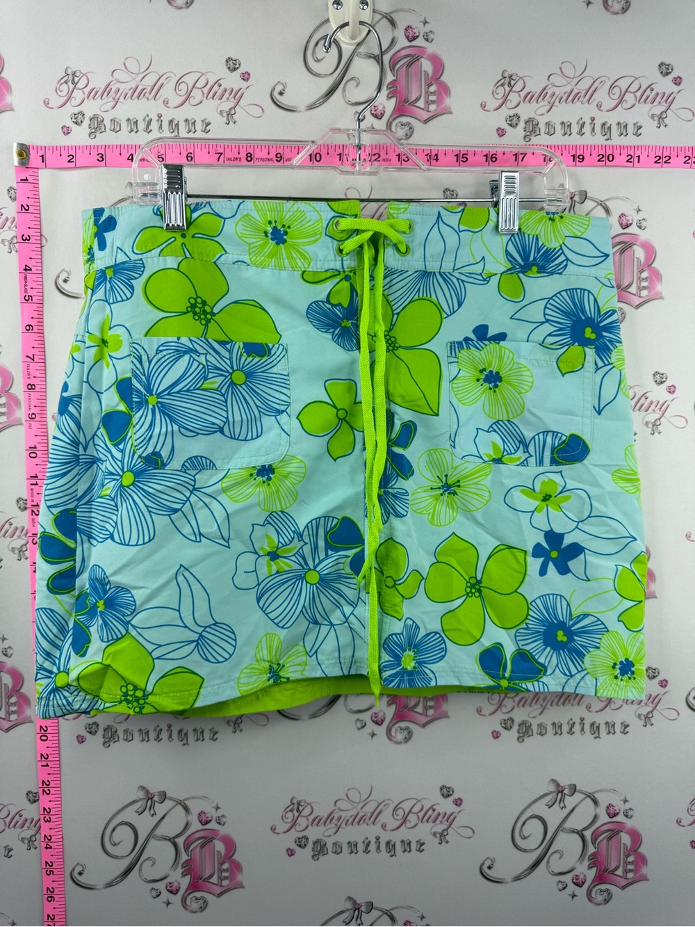 Body Glove skirt y2k tiki Hawaii Aqua tropics  with Lime & Blue Floral Print